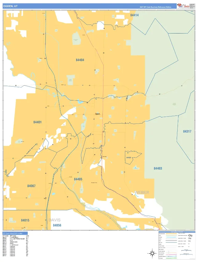 Ogden, UT ZIP Code Wall Map, Business Reference style