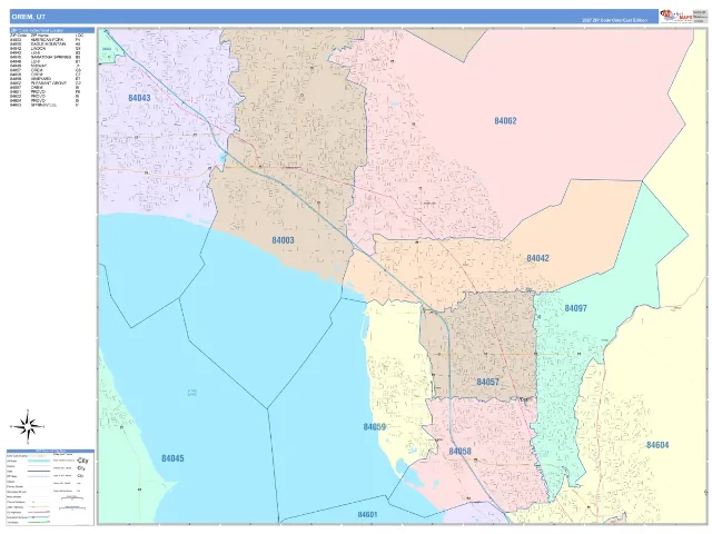 Orem, UT ZIP Code Wall Map, ColorCast style