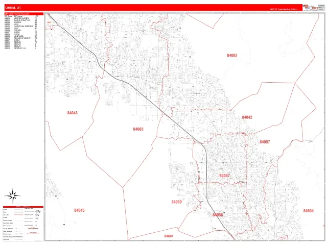 Orem, UT ZIP Code Wall Map, RedLine style