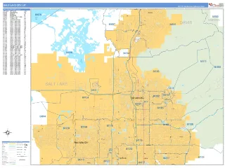Salt Lake City, UT Business Reference style ZIP Code wall map