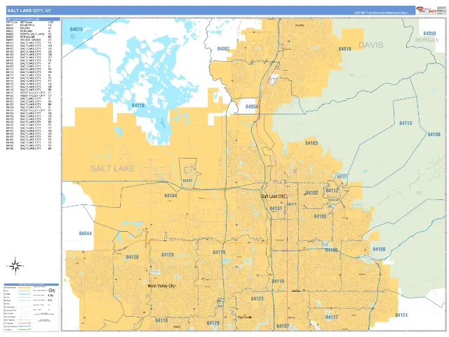 Salt Lake City, UT ZIP Code Wall Map, Business Reference style