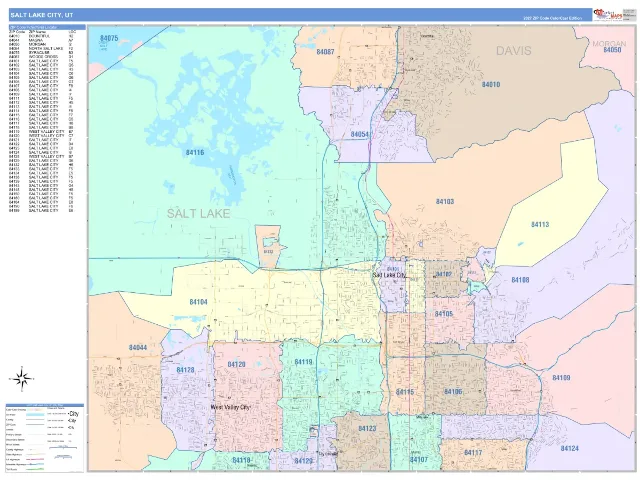Salt Lake City, UT ZIP Code Wall Map, ColorCast style