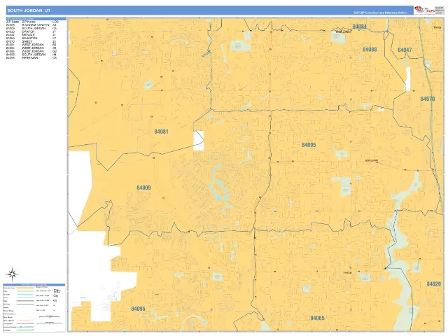 South Jordan, UT ZIP Code Wall Map, Business Reference style