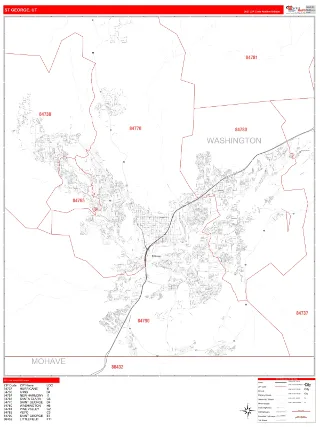 St. George, UT RedLine style ZIP Code wall map