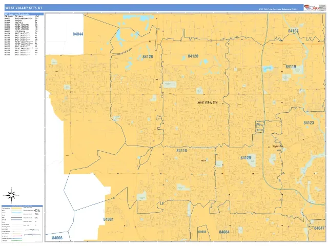 West Valley City, UT ZIP Code Wall Map, Business Reference style
