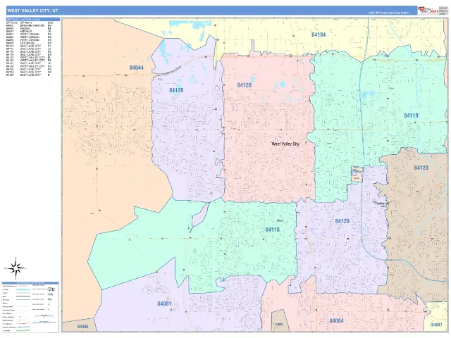 West Valley City, UT ZIP Code Wall Map, ColorCast style
