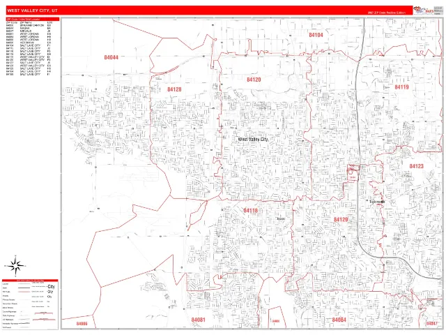 West Valley City, UT ZIP Code Wall Map, RedLine style