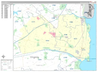 Alexandria, VA Classic style ZIP Code wall map