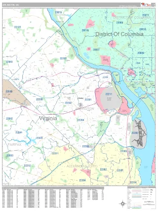 Arlington, VA Classic style ZIP Code wall map