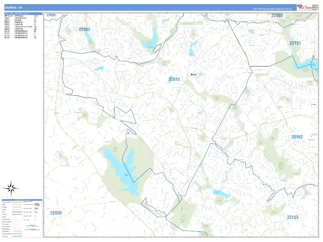 Burke, VA ZIP Code Wall Map, Business Reference style