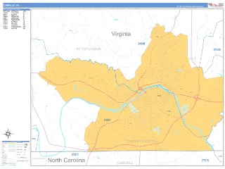 Danville, VA Business Reference style ZIP Code wall map