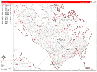 Hampton, VA RedLine style ZIP Code wall map