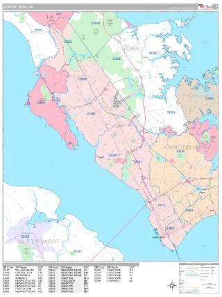 Newport News, VA Classic style ZIP Code wall map