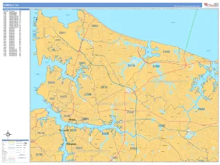 Norfolk, VA Business Reference style ZIP Code wall map