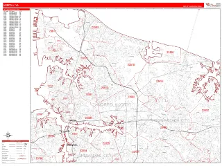 Norfolk, VA RedLine style ZIP Code wall map