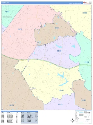 Reston, VA ColorCast style ZIP Code wall map