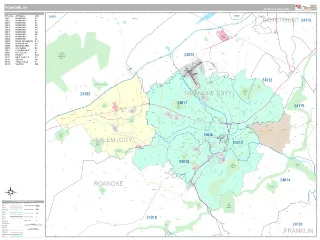 Roanoke, VA Classic style ZIP Code wall map