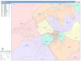 Roanoke, VA ColorCast style ZIP Code wall map