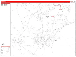 Suffolk, VA RedLine style ZIP Code wall map