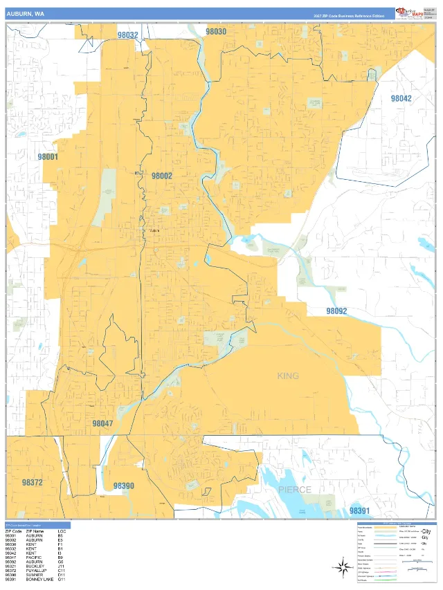 Auburn, WA ZIP Code Wall Map, Business Reference style
