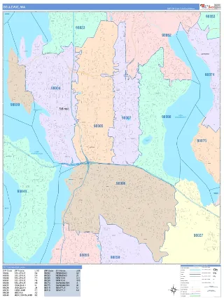 Bellevue, WA ColorCast style ZIP Code wall map