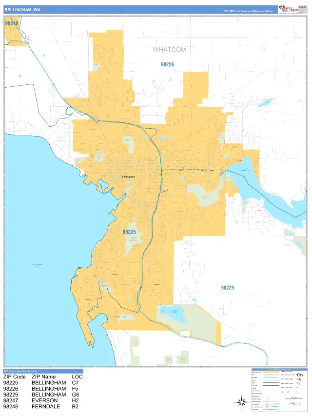 Bellingham, WA ZIP Code Wall Map, Business Reference style
