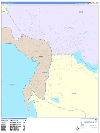 Bellingham, WA ColorCast style ZIP Code wall map