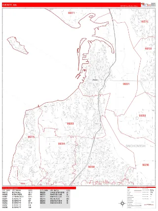 Everett, WA RedLine style ZIP Code wall map
