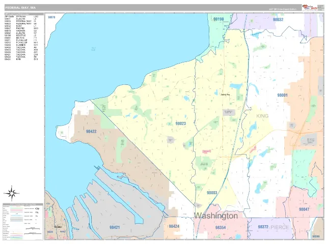 Federal Way, WA ZIP Code Wall Map, Classic style
