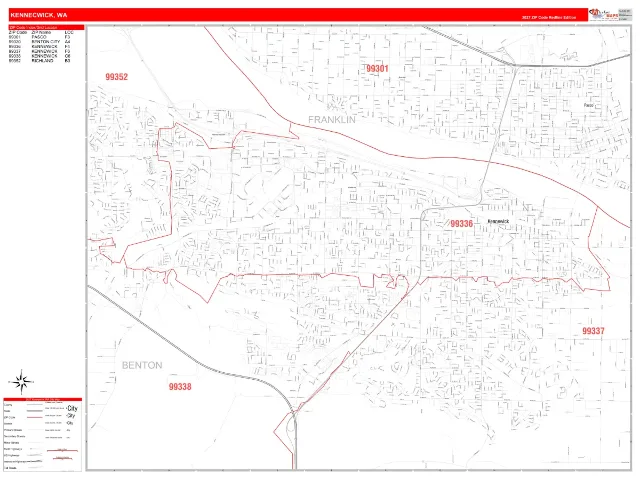 Kennewick, WA ZIP Code Wall Map, RedLine style