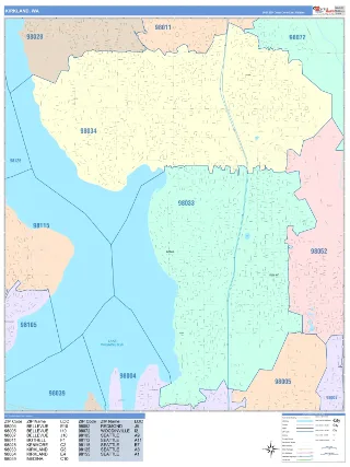 Kirkland, WA ColorCast style ZIP Code wall map