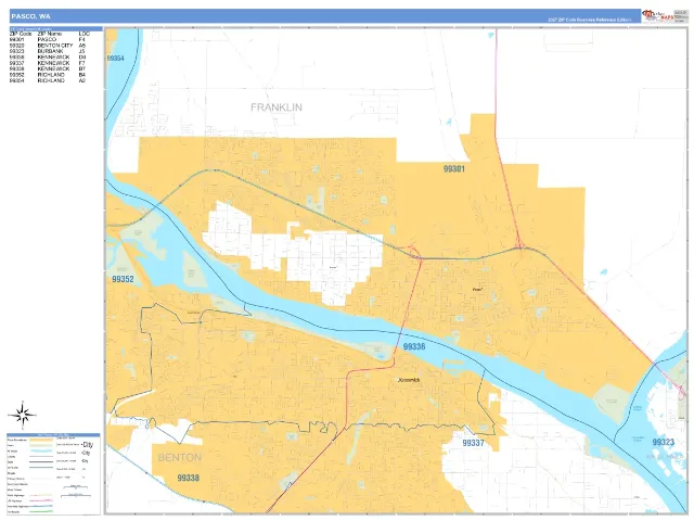 Pasco, WA ZIP Code Wall Map, Business Reference style