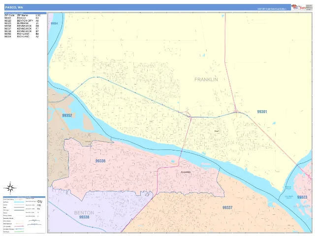 Pasco, WA ZIP Code Wall Map, ColorCast style