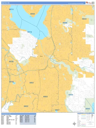 Renton, WA Business Reference style ZIP Code wall map