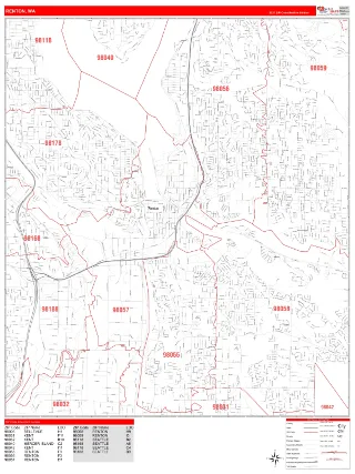 Renton, WA RedLine style ZIP Code wall map