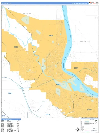 Richland, WA Business Reference style ZIP Code wall map