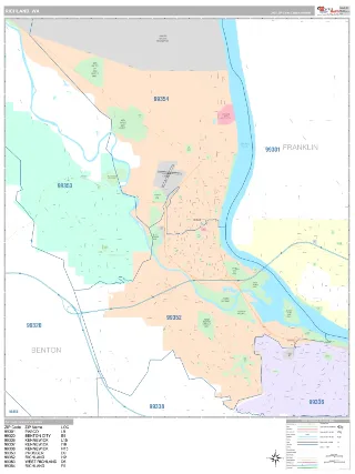 Richland, WA Classic style ZIP Code wall map