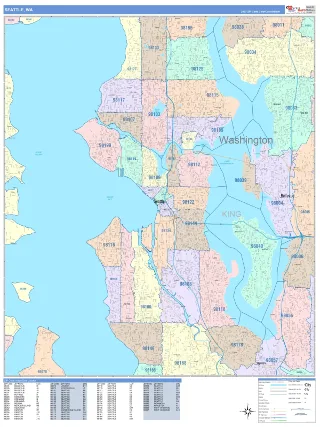 Seattle, WA ColorCast style ZIP Code wall map
