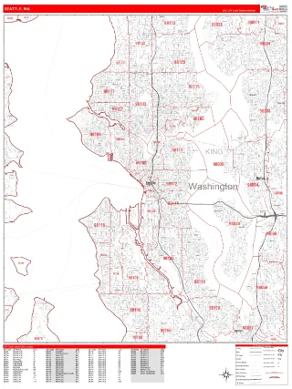 Seattle, WA RedLine style ZIP Code wall map