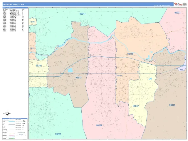 Spokane Valley, WA ZIP Code Wall Map, ColorCast style
