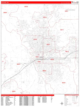 Spokane, WA RedLine style ZIP Code wall map