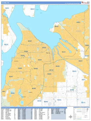 Tacoma, WA Business Reference style ZIP Code wall map