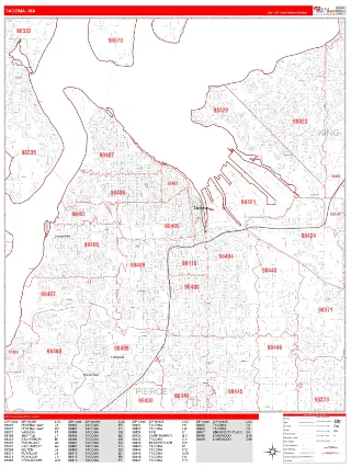 Tacoma, WA RedLine style ZIP Code wall map