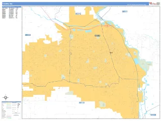 Yakima, WA Business Reference style ZIP Code wall map
