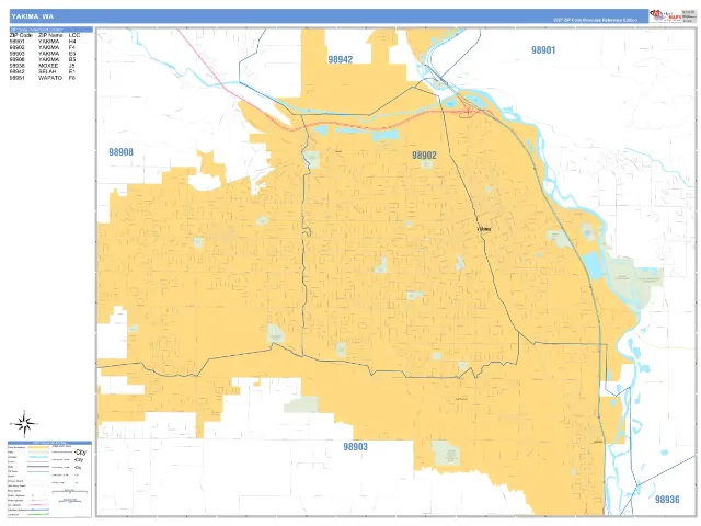 Yakima, WA ZIP Code Wall Map, Business Reference style