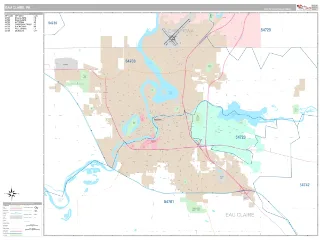 Eau Claire, WI Classic style ZIP Code wall map