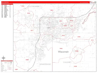 Fox Cities, WI RedLine style ZIP Code wall map