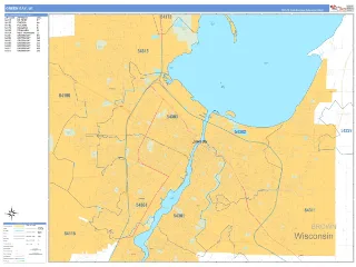Green Bay, WI Business Reference style ZIP Code wall map