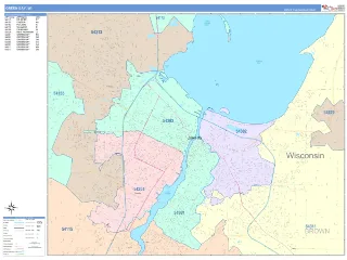 Green Bay, WI ColorCast style ZIP Code wall map