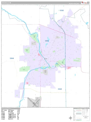 Janesville, WI Classic style ZIP Code wall map